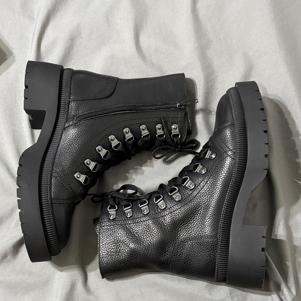 Steven By Steve Madden Black leather Combat Boots. Size 6. Like new.